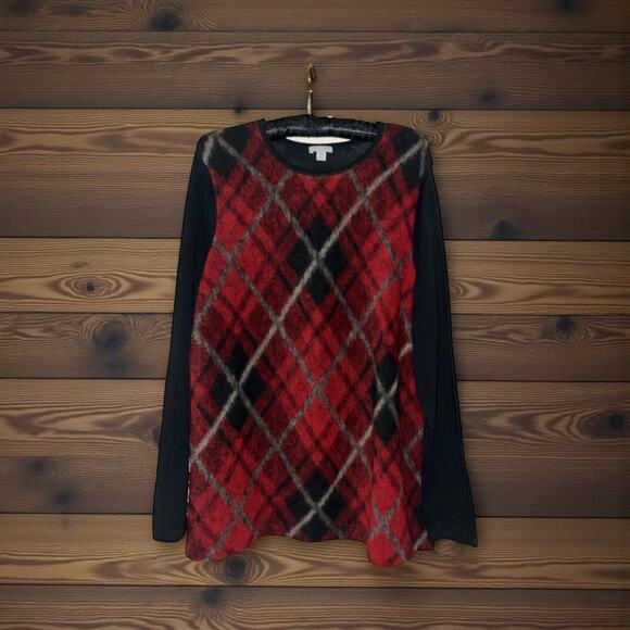J. Jill Woman Pullover Sweater Size 2X Red Black Plaid Holiday Preppy Classic - Picture 1 of 8
